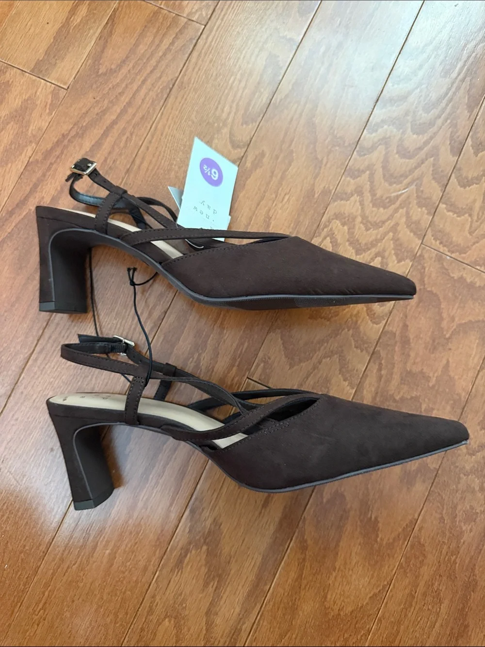 a new day Veera Brown Suede Pointed Slingback Heels 6.5 NWT